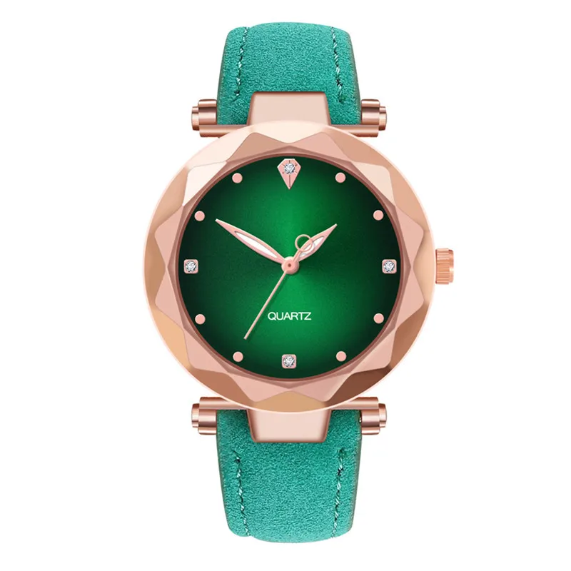 Кожа стразы кварцевые наручные часы минималистичные женские часы reloj mujer zegarek damski reloj Женские часы бестселлеры# L - Цвет: Green