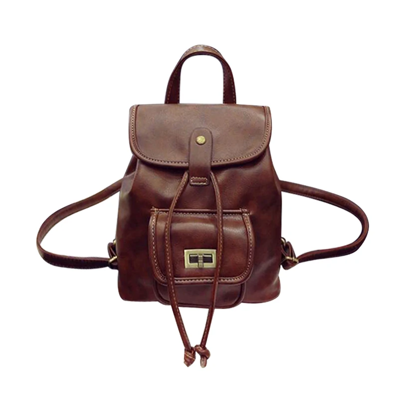 

Vintage Style Designer Women Backpack solid Lady Drawstring hasp Travel PU Leather Backpacks Fashion Female Rucksack bag Mochila