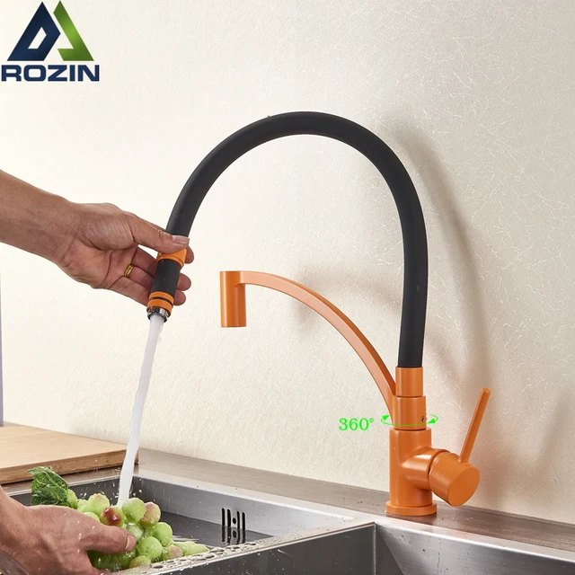 Special Price Orange Black Pipe Pull Down Kitchen Faucet  Bathroom Vanity Sink Taps Deck Mounted Green Color Kitchen Hot Cold Water Faucet