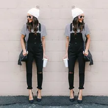 Для женщин свободные джинсовые нагрудник отверстие брюки для девочек комбинезоны девочек джинсы деним мотобрюки комбинезон