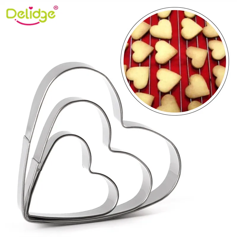 

Delidge 3PCS/set Stainless Steel Cookie Cutter Plum Flower Round Hexagonal Heart Shape Cookie Mold Fondant Jelly Cake Cutter