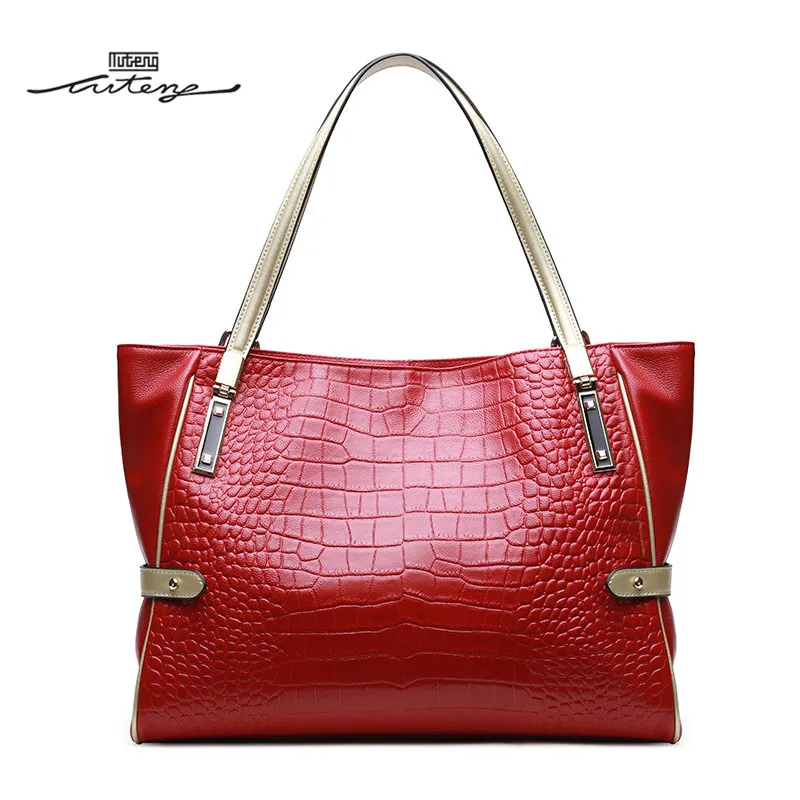 

TU-TENG Women Handbag Embossed Texture Top Genuine Leather Bags 2018 Fashion Handle Bags Portable Casual Bag Tote G73190