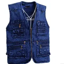 Мужские ковбойские жилеты для отдыха; сезон весна-осень; повседневные жилеты с несколькими карманами; куртки; мужские больших размеров; джинсовые жилеты; джинсовые куртки J1657