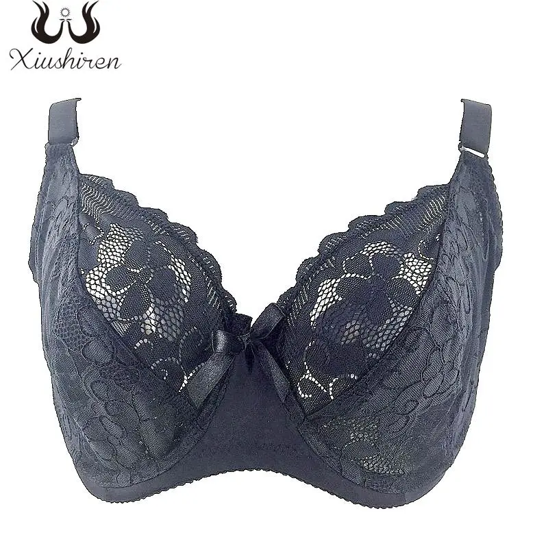 

Xiushiren Sexy Women Push Up Bra Lace Soft Unlined Floral Bralette Bra Top Large Cup F Plus Size Polyester Underwear Black Bh
