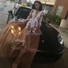 Langen Ärmeln Sexy Prom Kleider 2017 V neck Mantel Formale Kleider mit Abnehmbarer Zug Spitze Appliques Sheer Tüll Party Kleider