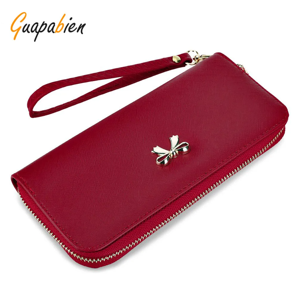 

Guapabien Brief 8 Candy Color Women Long Wallet Bowknot PU Leather Wallet Long Ladies Clutch Coin Purses Credit Card Holder Bag
