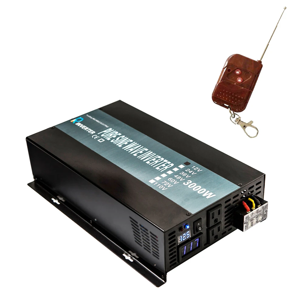 

Pure Sine Wave Solar Power Inverter 3000W 24V DC to 220V AC Car Inverter Transformer 12V/24/48V to 120V/230V/240V Remote Control