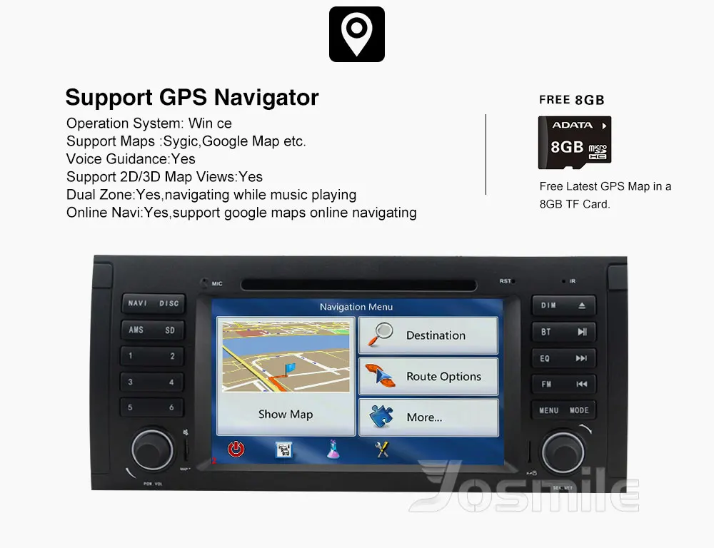 Discount Josmlie 1 Din Car DVD Player For BMW E39 BMW X5 E53 M5 Audio Radio Multimeida GPS Navigation System Touch Screen Head Unit DAB+ 5