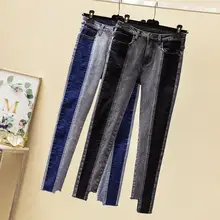 Большие размеры 4XL wild splice джинсы с высокой талией женские девять брюк осенние тонкие эластичные женские узкие джинсовые брюки p1314