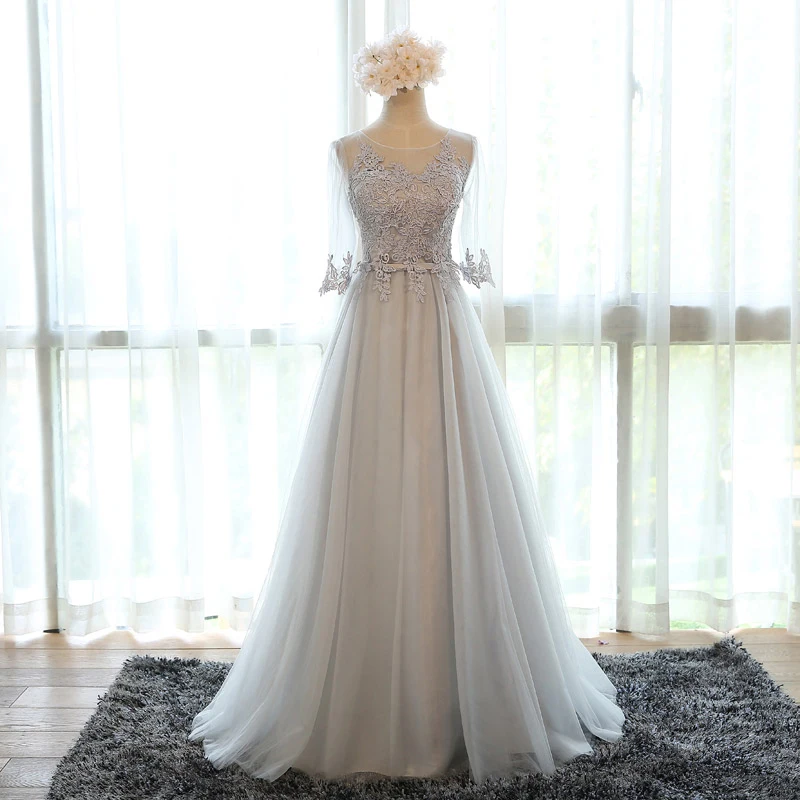 Высокое качество гостей свадьбы платье с рукавом до локтя одежды для подружки невесты с аппликацией платье для Свадебная вечеринка