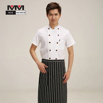

M-3XL Men Catering Cafe Hotel Work Uniforms Chef Waiter Double Breasted White Kitchen Cooking Jacket T-shirts