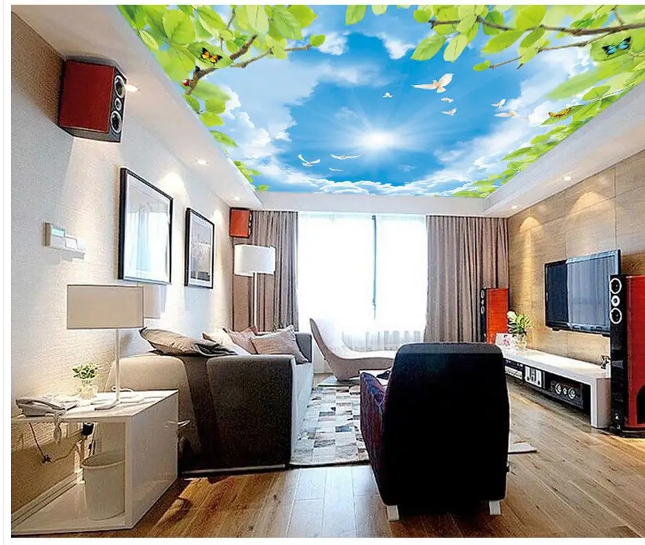 

3d mural paintings Pigeon Sky Cloud Ceiling Wallpaper 3d stereoscopic Ceiling Home Decoration Non woven roll