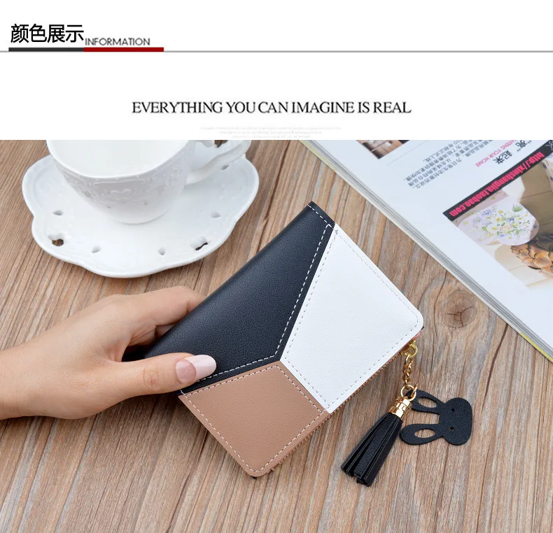 Oeak Wallet Short Women Wallets Zipper Purse Patchwork Fashion Panelled Wallets Trendy Coin Purse Card Holder Leather