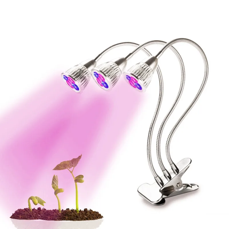 

LED Grow Light 15W Triple Head Clip Desk Lamp 360Degree Flexible Gooseneck plants Lamps Hydroponic system garden greenhouse