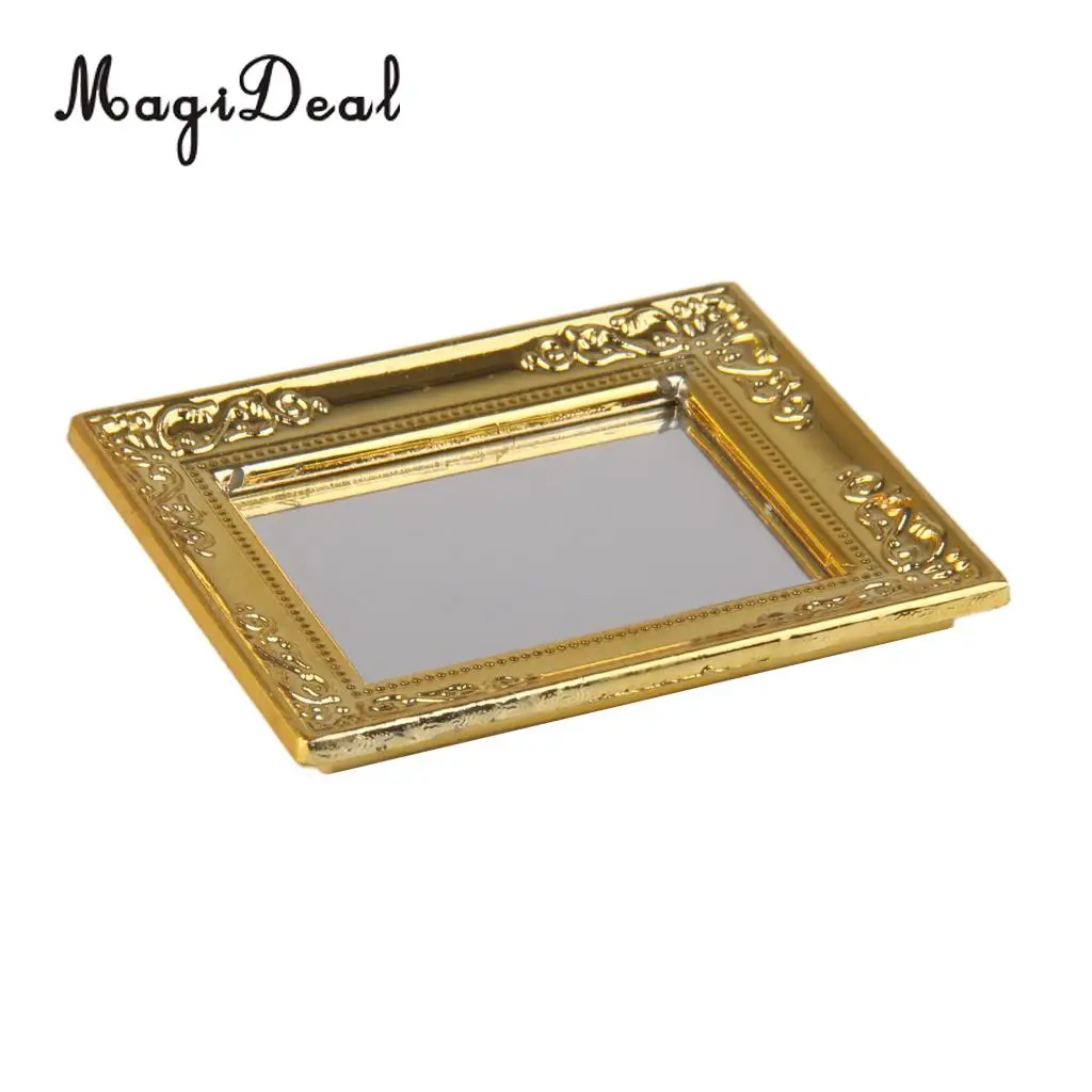 MagiDeal Fashion Design 1Pc 1/12 Scale Dollhouse Golden Frame Mirror for Dolls Miniature Bathroom Furniture Kids Classic Toy