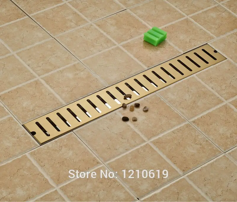 

Newly Stainless Steel Bathroom Balcony Floor Drain Ti-Gold Plate 70*10cm Shower Strainer Floor Filler