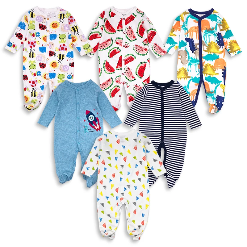 

6pcs/lot Newborn Baby Rompers baby boy Clothing free shoping Long Sleeve cotton Cartoon Printed Infant Jumpsuit kid Clothes