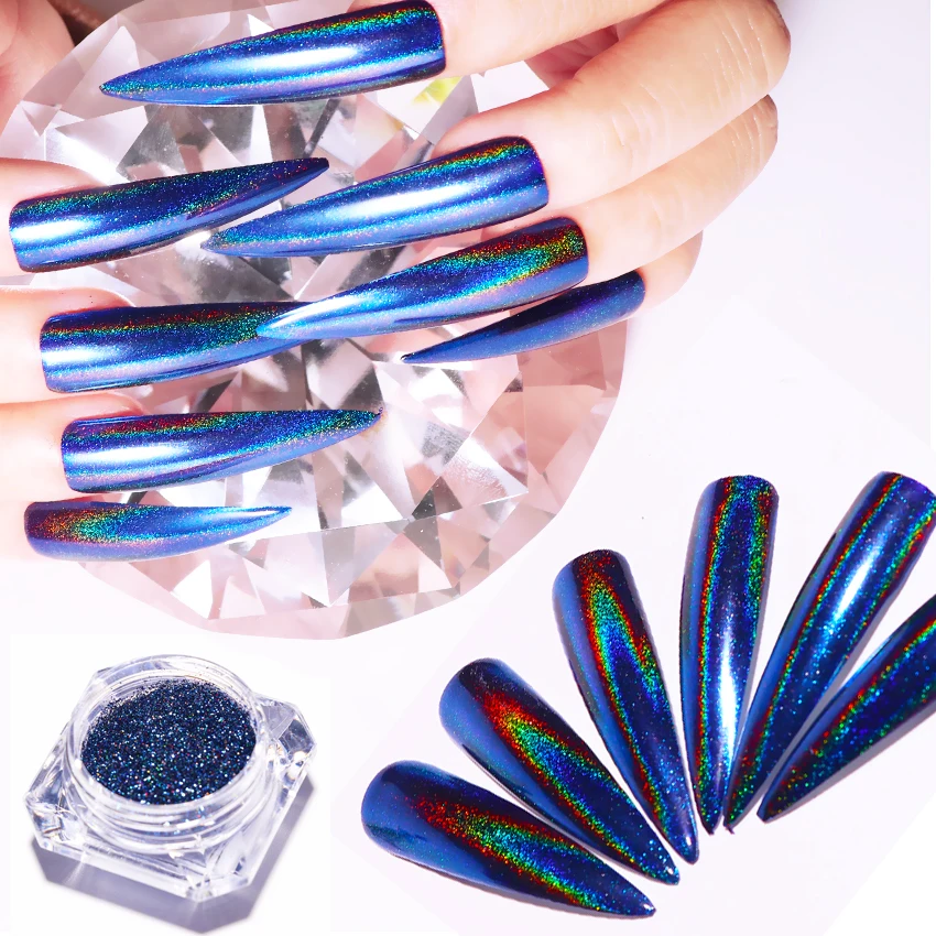 

BORN QUEEN Dark Blue Peacock Powder Holographic Rainbow Glitters Laser Mirror Dust Manicure Nail Art Decoration Pigments