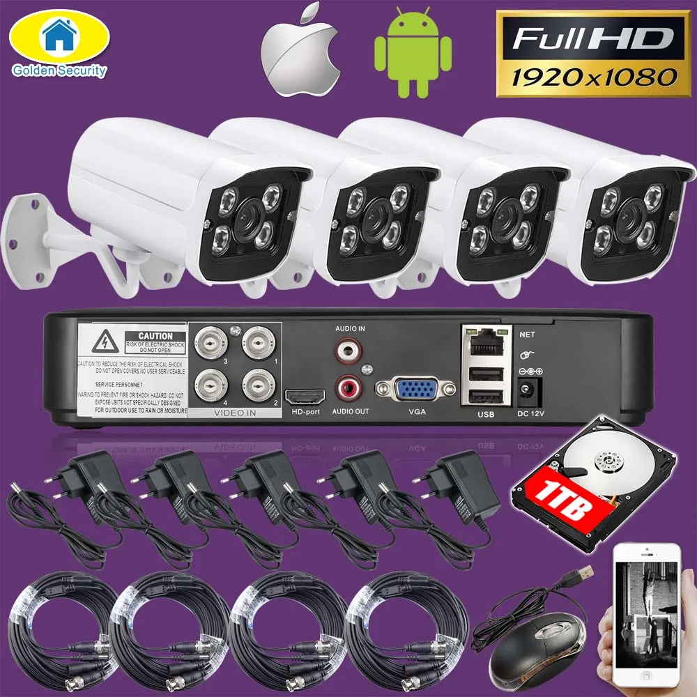 Золотая система безопасности 4CH CCTV камера 4 шт. 1080P AHD DVR 3000TVL ИК ночного видения наружная камера видеонаблюдения комплект видеонаблюдения - Цвет: Многоцветный