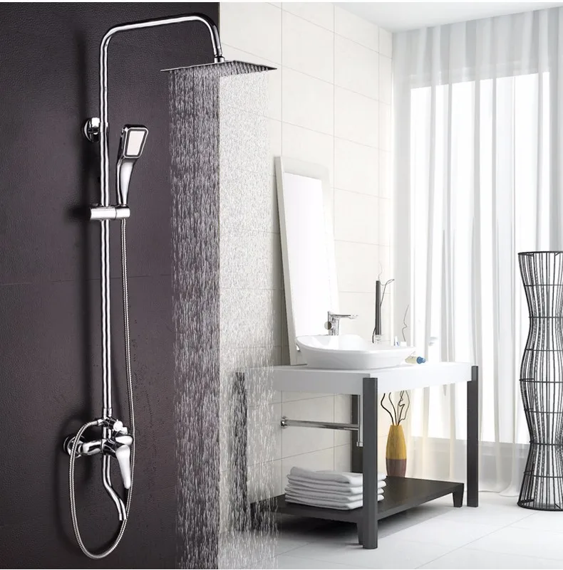 Gran promoción 8 pulgadas 3 latón cromado hecho grifo de ducha de lluvia cabeza de ducha bañera mezclador grifo para el cuarto de baño - 1
