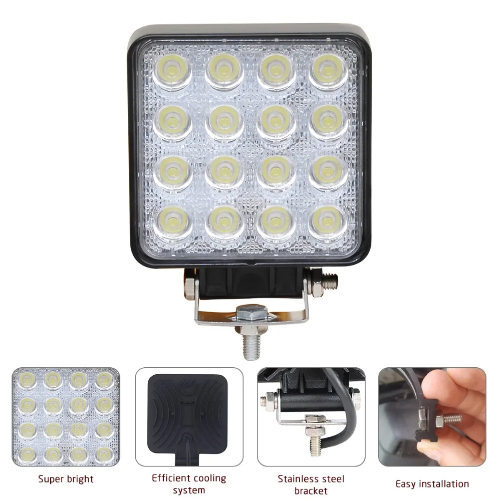 16LEDs 48W SUV Headlights 6000K White Color Light Bar 4*4 Vehicle Work Light LED Truck Pod Light for SUV,UTV,ATV 16LEDs 48W SUV Headlights 6000K White Color Light Bar 4*4 Vehicle Work Light LED Truck Pod Light for SUV,UTV,ATV