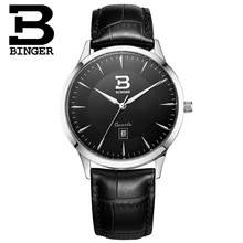 Швейцарские мужские часы люксовый бренд Бингер Бизнес Кварцевые натуральная кожа Водонепроницаемость Untra-thin наручные часы B3005M-3