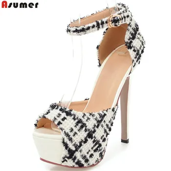 

ASUMER black super high summer ladies shoes peep toe platform wedding shoes woman high heels elegant women sandals