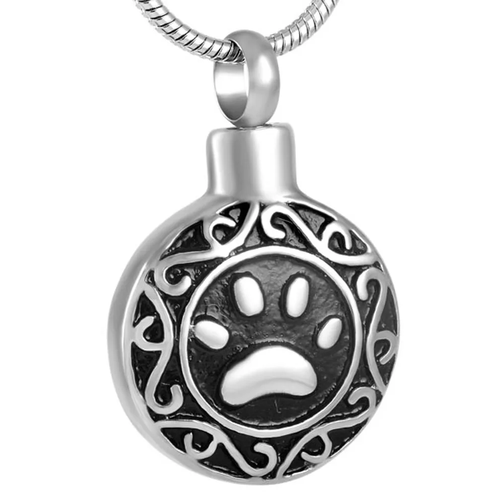 

MJD8584 Lovely Doggy Paw Print Cremation Jewelry Memorial Keepsake Round Urn Pendant with Black-Plated Locket