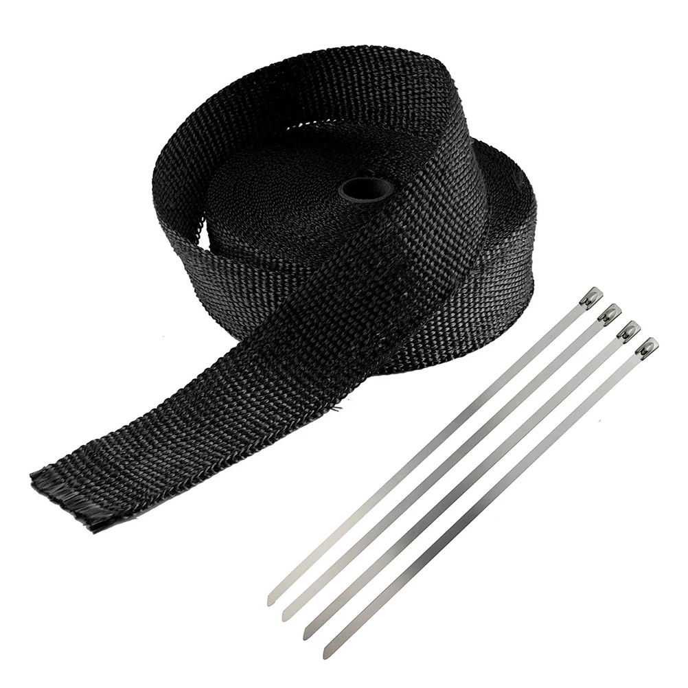 

High Temperature Exhaust Heat Wrap Heater Retention Resistant Downpipe Shield Tape with 4 Stainless Cable Ties for Car tools A22