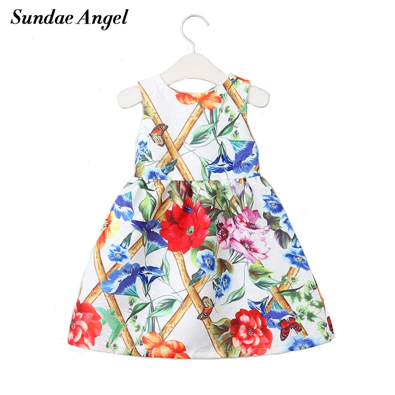 Sundae Angel Floral Girls Dresses Summer Princess Dress Sleeveless Print Flower Butterfly Pattern for Kids Clothing 3-8 Year | Детская