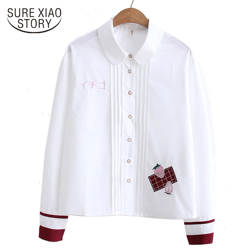 

new arrived 2018 spring blouse women long sleeved shirt office lady casual tops loose white cotton bottoming d354 30