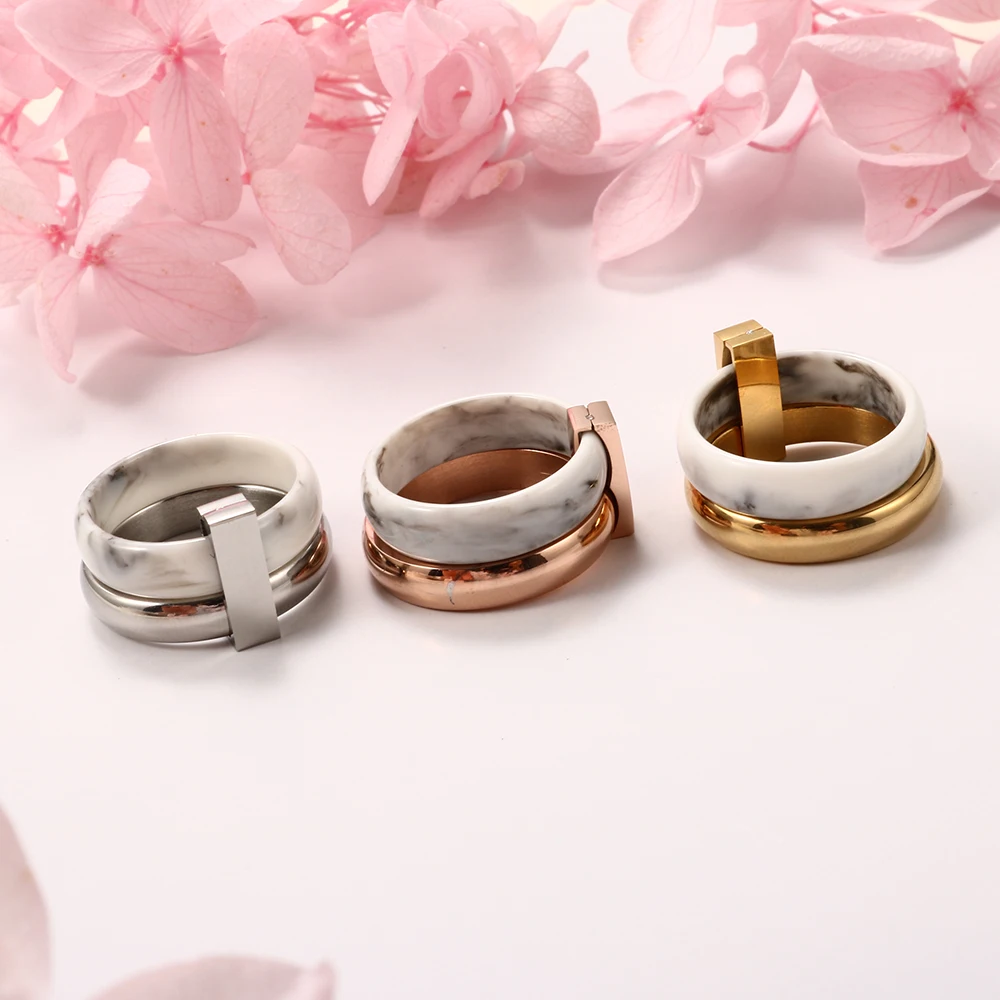 Wedding Ring Fashion Two Layer Move Ceramic Ring Stainless Steel Rings Women Silver Color Wedding Rings Gift Lover's Jewelry