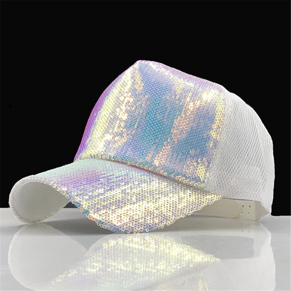 

2019 Sequins Paillette Bling Shinning Mesh Baseball Cap Striking Pretty Adjustable Women Girls Hats For Party Club Gathering