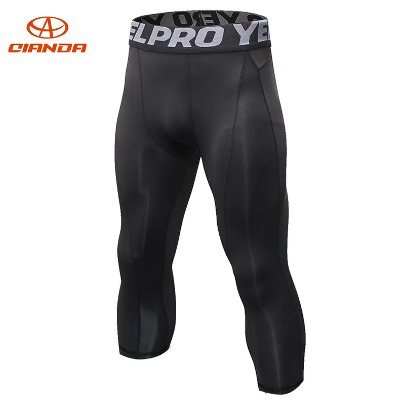 

2018 Men Elastic Compression Leggings Running Sports Gym Male Trousers Capris Fitness Pants Quick-drying Breathable Sportswear