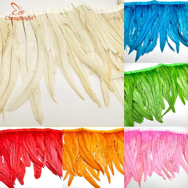 

ChengBright 10 Yards 10-12 inch Width Rooster Tail Feathers Trim Coque Feather Trimming Dress Skirt Costumes Plumes Fringe Trim