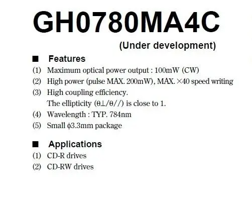 20 шт. Sharp GH0780MA4C 780nm 100 мВт 200 ИК инфракрасный лазерный диод LD TO33|ld|ld diode |