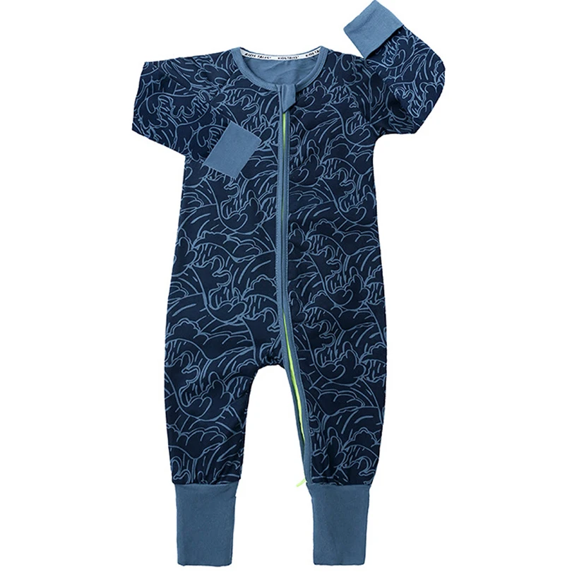 

2019 New Newborn Baby Boys Girls Romper Wave Print Long Sleeve Summer Cotton Romper Kids Jumpsuit Playsuit Outfits Baby Clothing