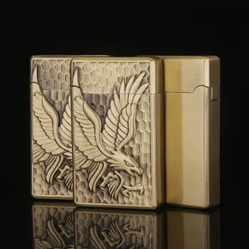 

Portable Ultra-thin Plating Metal Gas Lighter Inflatable Refillable Butane Double Fire Windproof Cigarette Lighter Eagle Pattern
