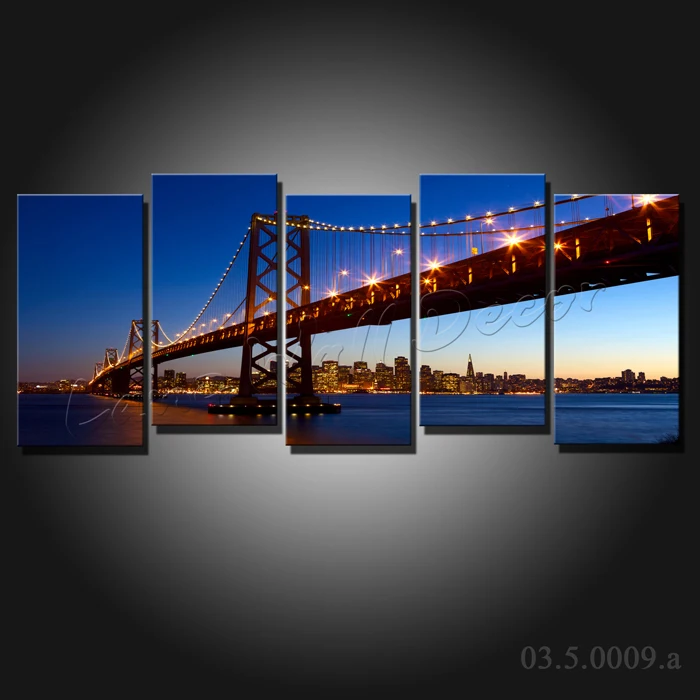 No Frame 5 Pieces Canvas Painting San Francisco Golden Gate Bridge No Frame 5 Pieces Canvas Painting San Francisco Golden Gate Bridge Prints Wall Art Pictures For Living Room Free Shipping In Calligraphy