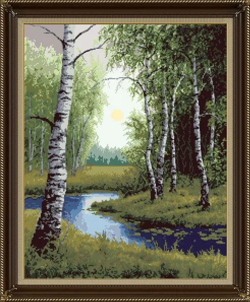 CS-1264 cross stitch kit silver birch tree trees forest river Zolotoe Runo.jpg_.webp