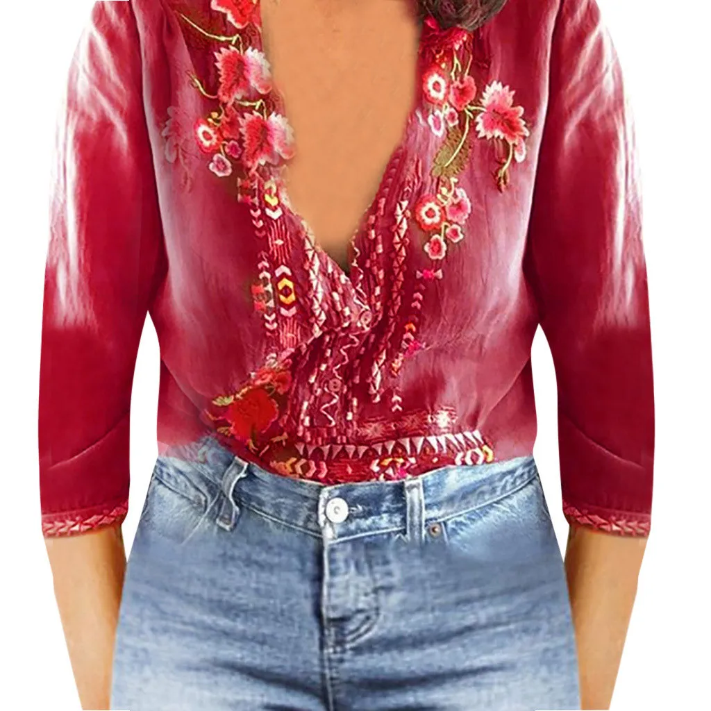 

Women Clothes 2019 Fashion Embroidered Sleeve Top Casual T-Shirt Summer Floral Half Sleeve Women T-shirt Tops