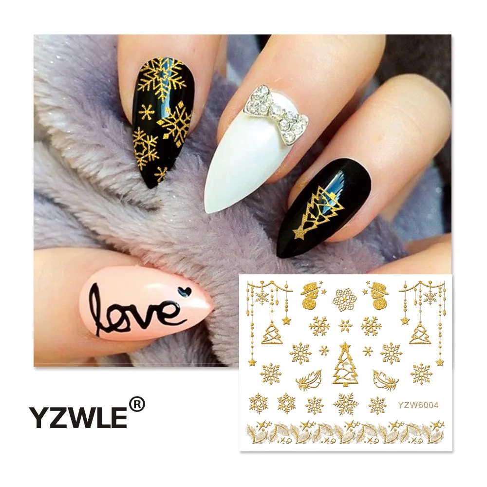 

YZWLE 1 Sheet Hot Gold 3D Nail Art Stickers DIY Nail Decorations Decals Foils Wraps Manicure Styling Tools (YZW-6004)