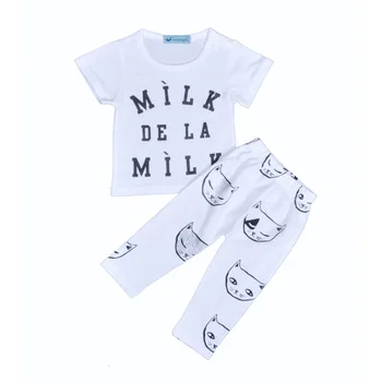 

summer style baby boy clothing set new cartoon milk letter T-shirt+cat pants 2pcs boy baby set 2017 brand girl boy Leisure set
