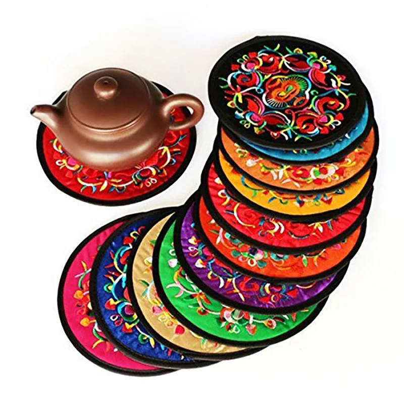Coasters-for-Drinks-Vintage-Ethnic-Floral-Design-Placemat-Value-Pack-9pcs-Set-5-12-13cm-Mixed