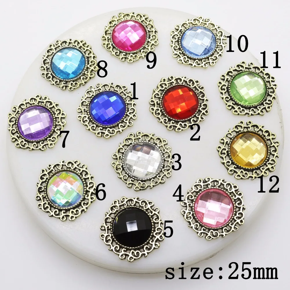 

New Hot 10Pcs 25mm Round Alloy Diy jewelry Accessories rhinestones Acrylic pedestal embellishments caps Decoration For Making