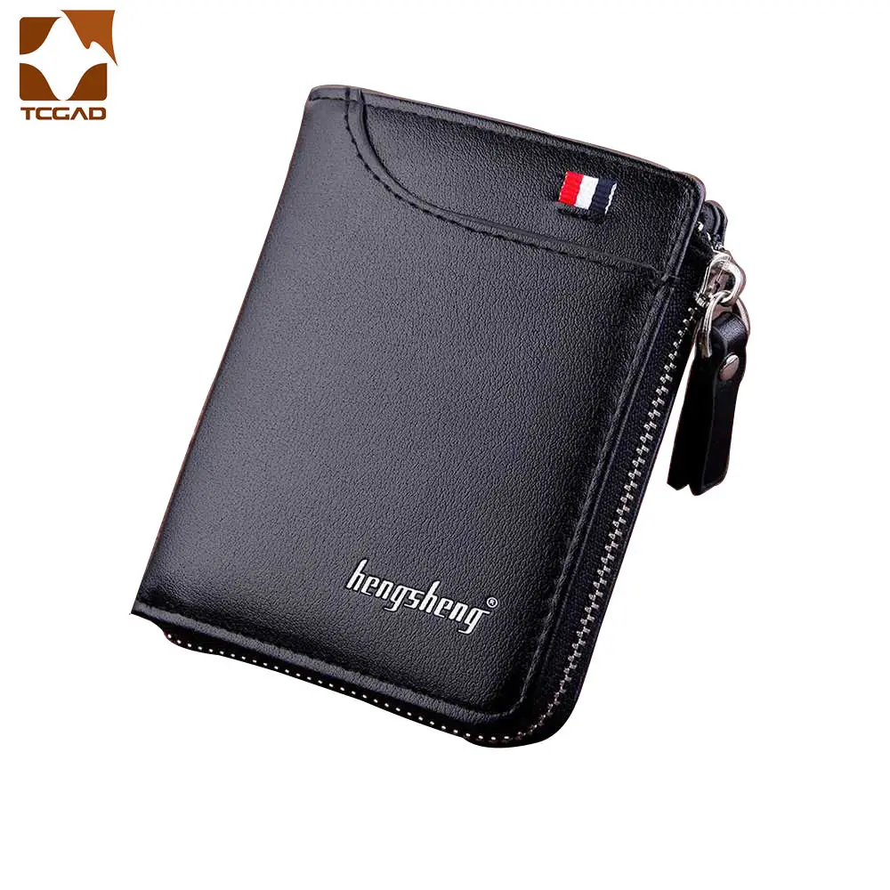

New Men's brief PU leather Coin Bag Zipper Wallets New multifunction Brand Men Purse Thin Wallet Coin Purses 3 fold Clutch