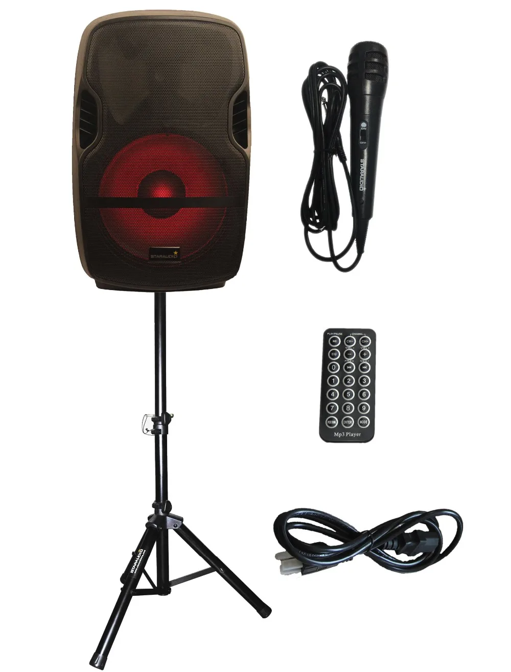 

STARAUDIO 2000W 15'' PA DJ Powered Party Active KTV Karaoke RGB Light Speaker Stage Stand Wired Handheld Microphone SCSM-15RGB
