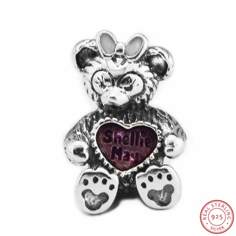 

Genuine 925 Sterling Silver Lovely ShellieMay Bear Beads with Pink Enamel DIY Fit PANDORA Charms for Women Jewelry Making FL620