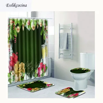 

Free Shipping 4pcs Santa Bells Wreath Banyo Paspas Bathroom Carpet Toilet Bath Mat Set Pad Tapis Salle De Bain Alfombra Bano