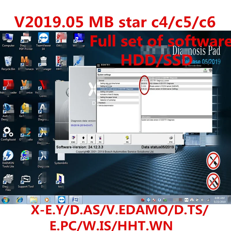 

2019 MB STAR C4/ C5/ C6 FULL 2019.05 SOFTWARE X-E.NTRY/d.ts V8.13/v.ediamoV5.1.1/d.as/e.pc/wi.s/hht.win MB STAR C4/C5/C6 HDD/SSD